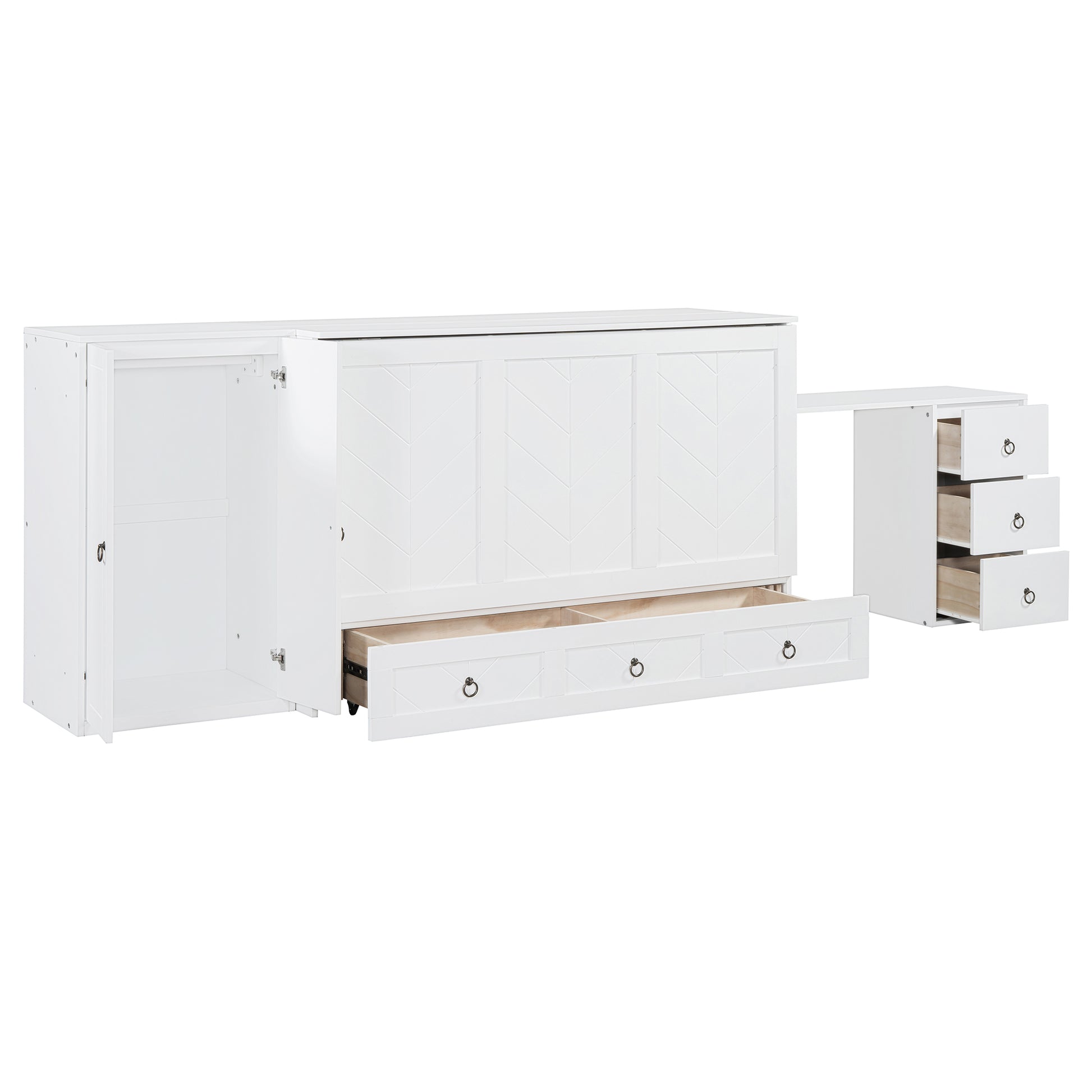 Queen Size Murphy Bed With Usb Port, Large Drawer, And Wardrobe Desk Combo Versatile White Cabinet Bed Queen White Solid Wood Mdf