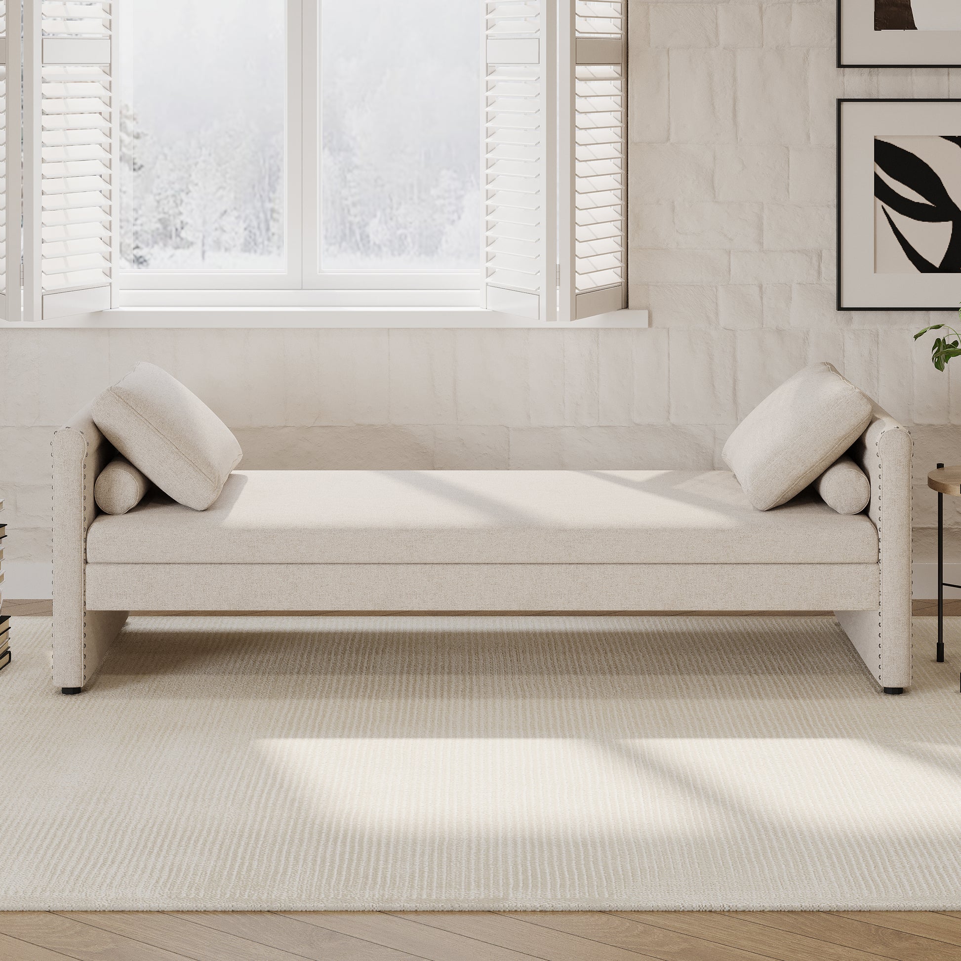 Modern Upholstered Chaise Lounger Daybed With Pillows Small Single Daybed, No Mattress Needed, Perfect For Living Rooms & Home Office,Linen Fabric, Beige Beige Linen