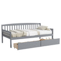 Twin Size Pine Wood Daybed With Two Storage Drawers, Sofa Bed With Bed Platform Of 10 Support Slats,Grey Twin Grey Pine