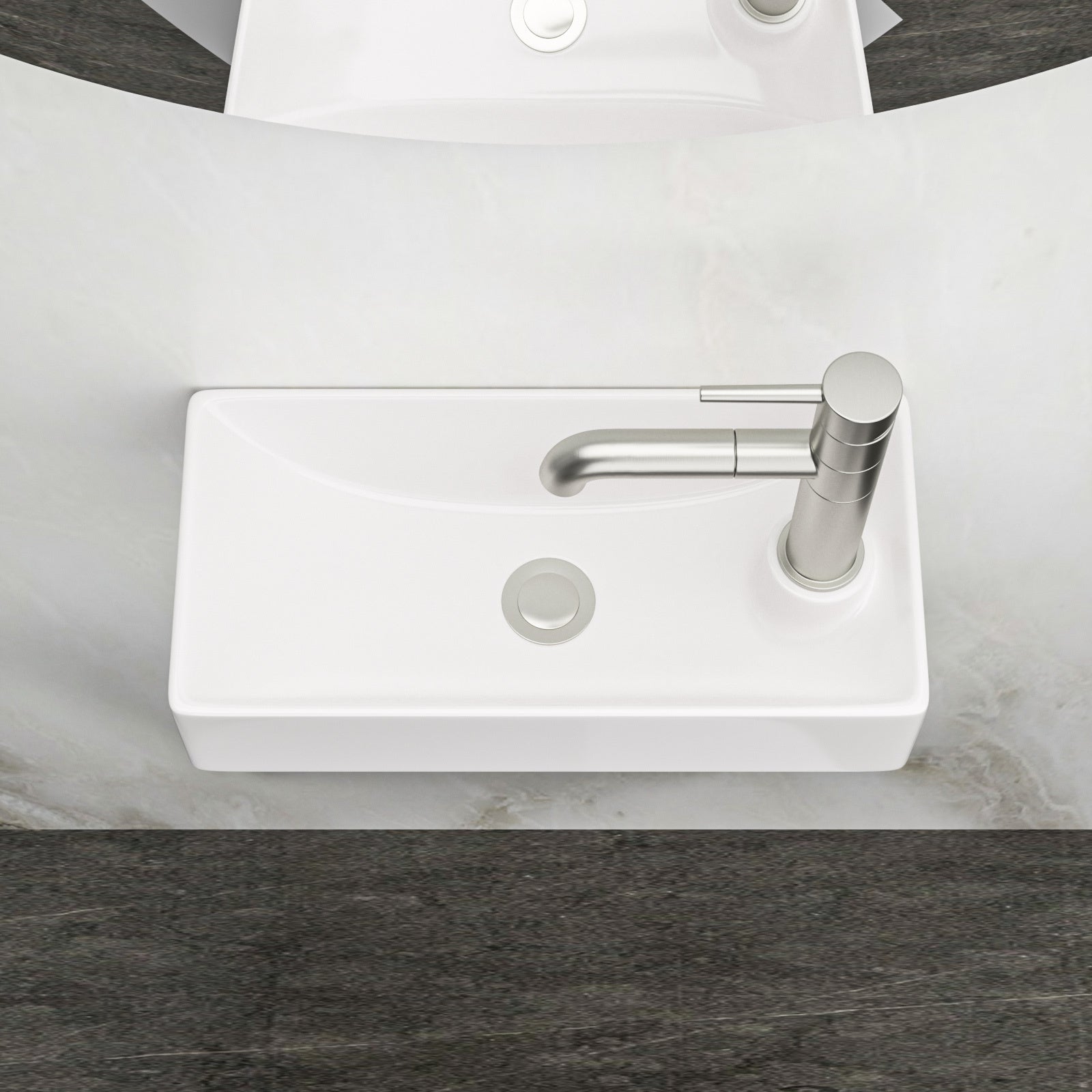 17.3X8.69 Inch White Ceramic Rectangle Wall Mount Bathroom Sink With Single Faucet Hole White Ceramic