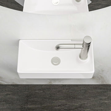 17.3X8.69 Inch White Ceramic Rectangle Wall Mount Bathroom Sink With Single Faucet Hole White Ceramic