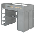 Twin Size Loft Bed With Desk, Wardrobes, 4 Drawers And 4 Shelves Gray Twin Gray Solid Wood