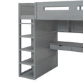 Twin Size Loft Bed With Desk, Wardrobes, 4 Drawers And 4 Shelves Gray Twin Gray Solid Wood