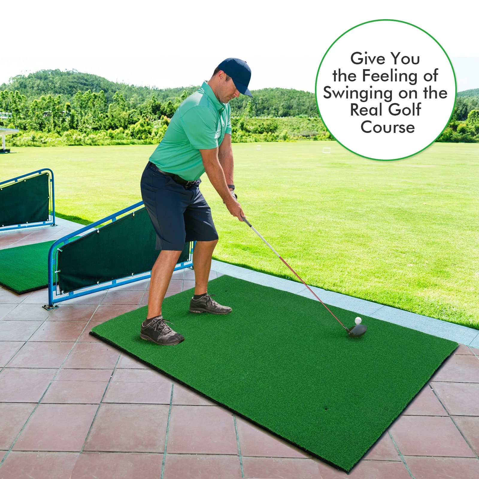 Golf Hitting Mats 3.8'X5' Artificial Turf Training Mat For Indoor Outdoor Swing Practice Green Plastic