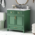 30'' Bathroom Vanity With Resin Sink, Solid Wood Frame Bathroom Storage Cabinet With Soft Closing Doors, Retro Style, Green Same As Sw000118Aaf Green Bathroom Modern Solid Wood Mdf Resin