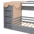 Twin Size House Bed With Two Drawers And Wardrobe,Gray Twin Gray Solid Wood