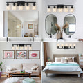 5 Lights Farmhouse Vanity Lights Fixture Rustic Bathroom Light Fixture Bathroom Sconce Black Modern Glass Iron