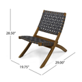 Huntsville Outdoor Foldable 2 Seater Acacia Wood Chat Set With Strapping Belt Accents, Brown And Gray Complete Patio Set Brown Gray Seats 2 Garden & Outdoor 2 Person Seating Group Acacia Wood,Wicker