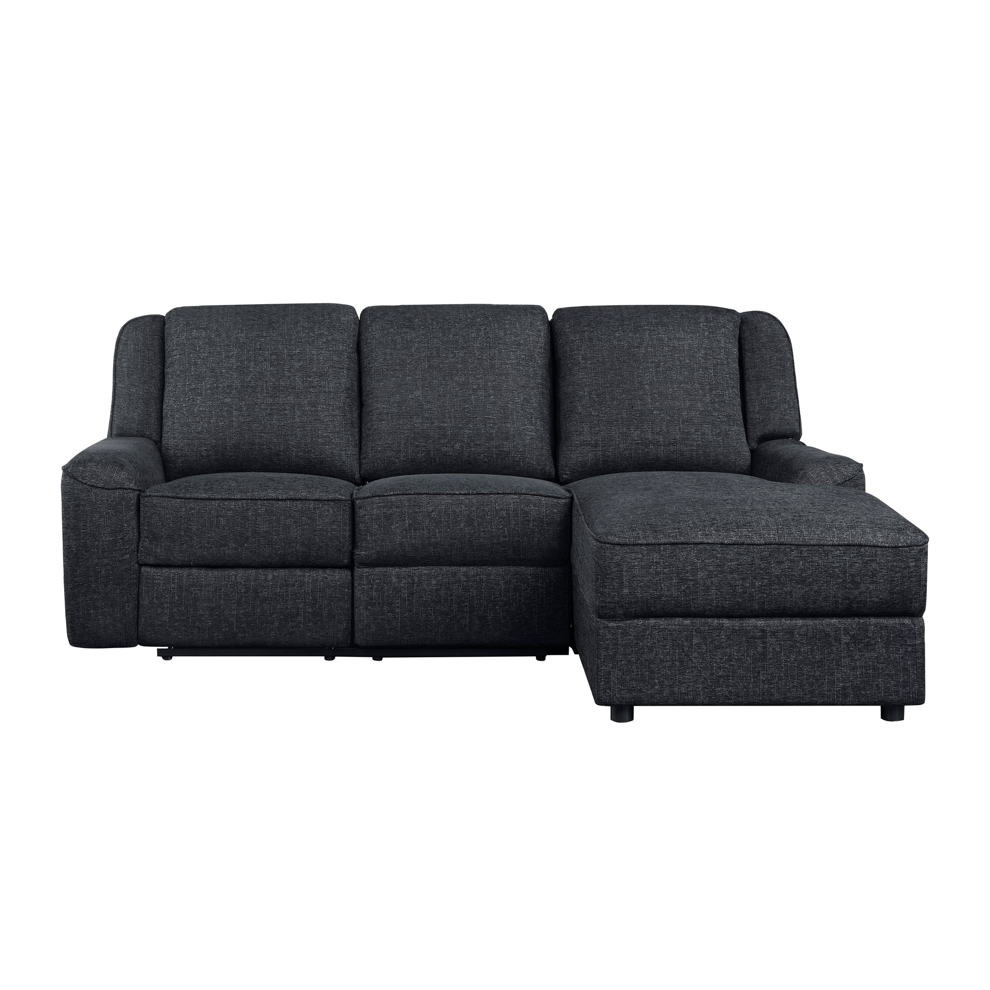 2 Piece Reclining Sectional With Right Chaise Chenille Fabric Upholstery Drop Down Cup Holders Modern Living Room Furniture Ebony Chenille Primary Living Space Plywood,Solid Wood 3 Seat