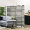 Homcom 6 Panel Room Divider, 6' Tall Folding Privacy Screen, Hand Woven Freestanding Wall Partition For Home Office, Bedroom, Mixed Gray Grey Polypropylene