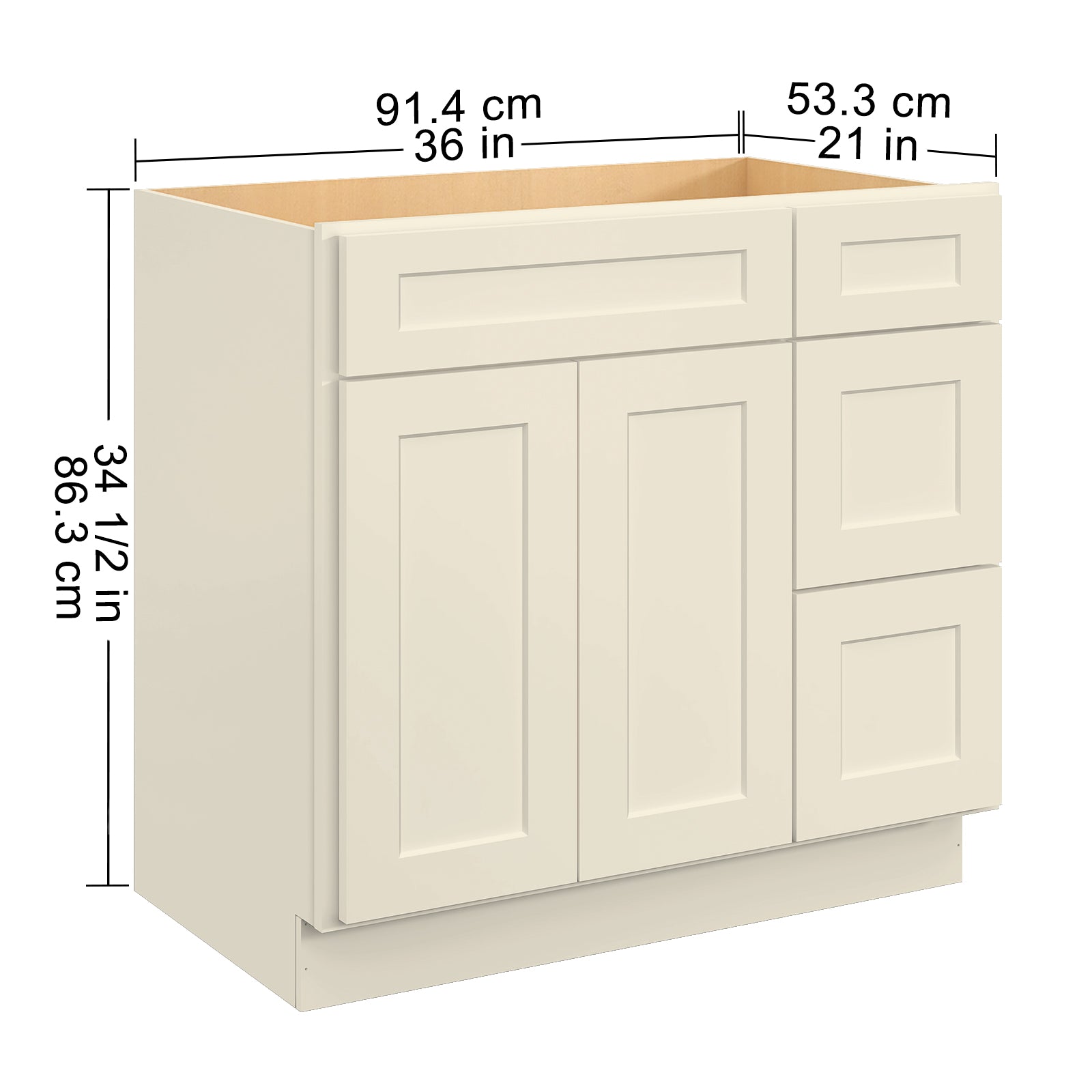 36 In. W X 21 In. D X 34.5 In. H In Antique White Plywood Ready To Assemble Floor Vanity Sink Base Kitchen Cabinet With Right Door Antique White Plywood