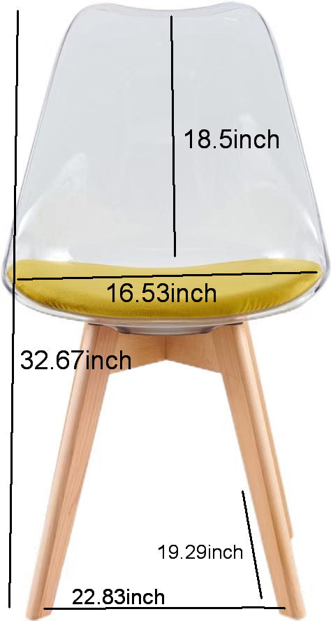 Wood Leg And Transparent Back Chair,Set Of 4,Dining Chair,Coffee Chair Transparent Wood Plastic