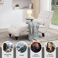 Upholstered Chaise Lounge With Solid Wood Legs, Support Pillow For Bedroom, Living Room, Office Beige Wood Fabric