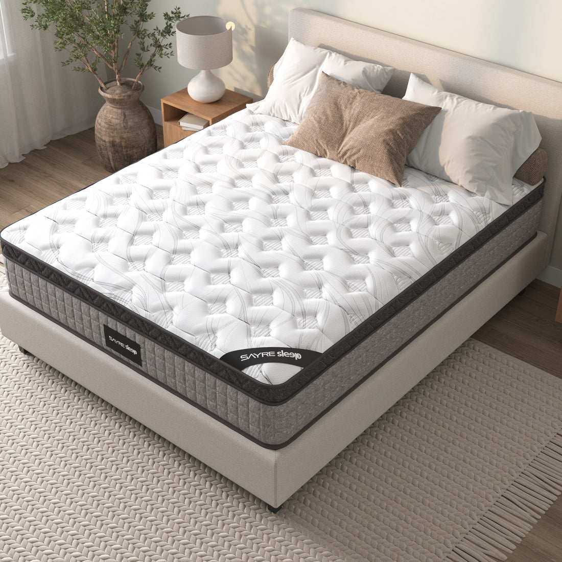 Assembled In Usa High Quality 12" King Diamond Innerspring Hybrid And Cooling Gel Memory Foam Mattress, Pressure Relief, And Motion Isolation, Certipur Us And Oeko Tex Certified Gray Foam Spring