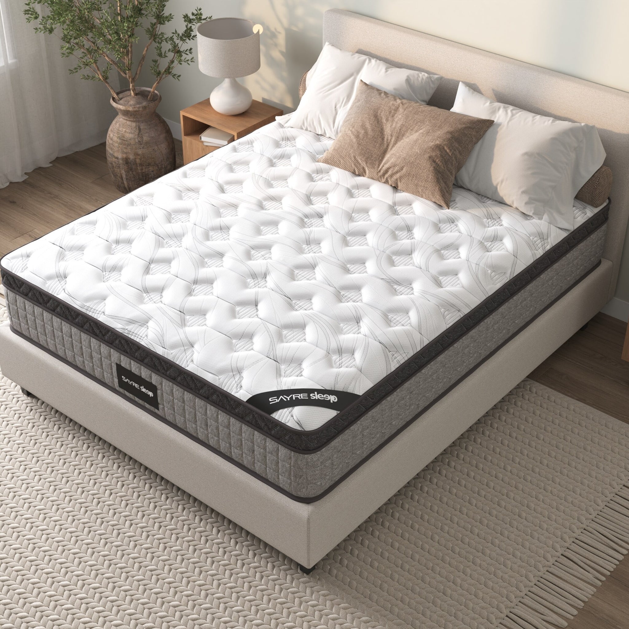 Assembled In Usa High Quality 12" Queen Diamond Innerspring Hybrid And Cooling Gel Memory Foam Mattress, Pressure Relief, And Motion Isolation, Certipur Us And Oeko Tex Certified Gray Foam Spring