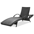 K&K 80'' Outdoor Wicker Chaise Lounge Chairs Set Of 2, Patio Rattan Reclining Chair Pull Out Side Table Adjustable Backrest Ergonomic Wave Design Pool Sunbathing Recliners, Black No Lounge Black