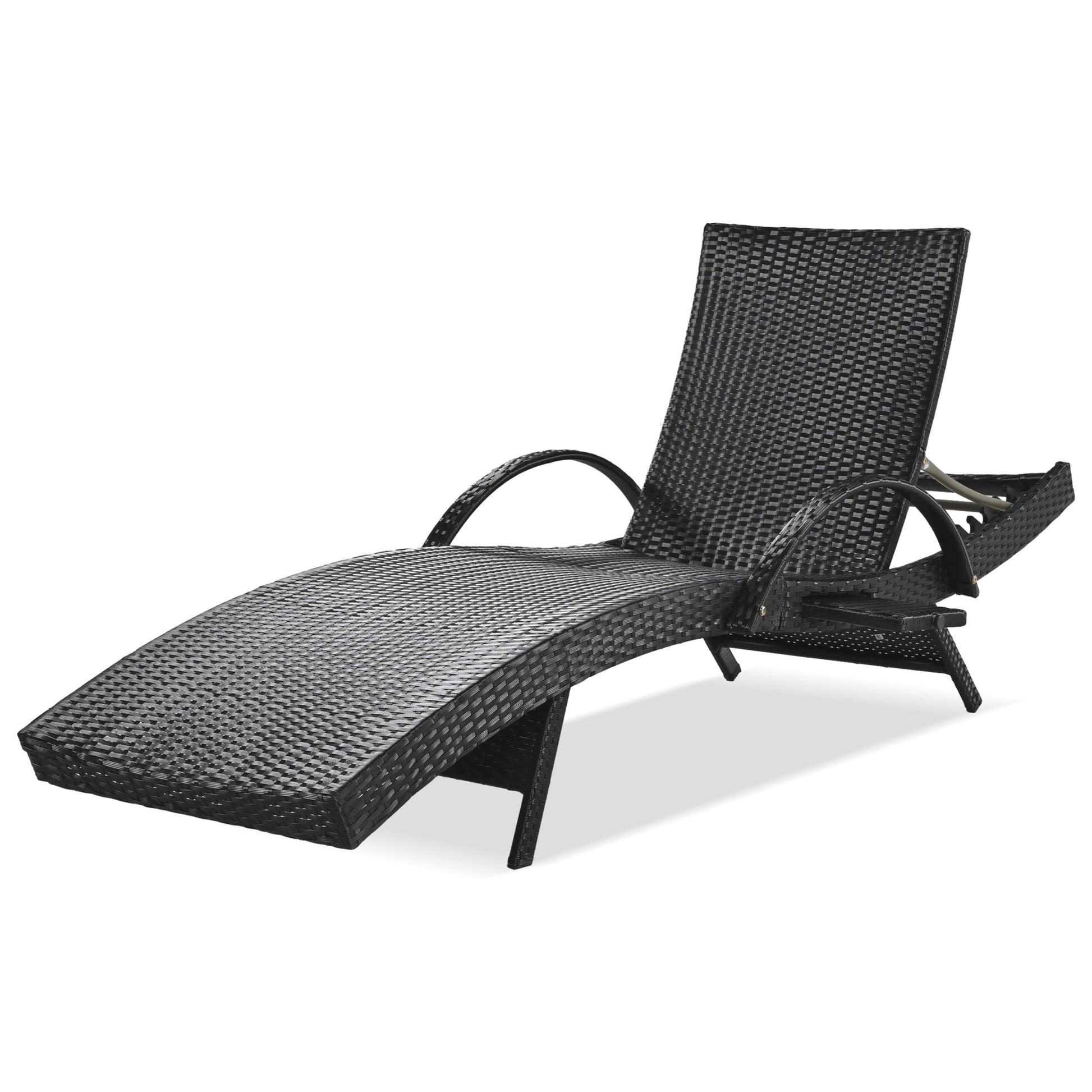 K&K 80'' Outdoor Wicker Chaise Lounge Chairs Set Of 2, Patio Rattan Reclining Chair Pull Out Side Table Adjustable Backrest Ergonomic Wave Design Pool Sunbathing Recliners, Black No Lounge Black