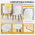 4 Modern Dining Chairs With Stylish Pu Patterned Backrest And Black Metal Legs For A Comfortable Home Experience In The Kitchen, Bedroom And Office. White Pu