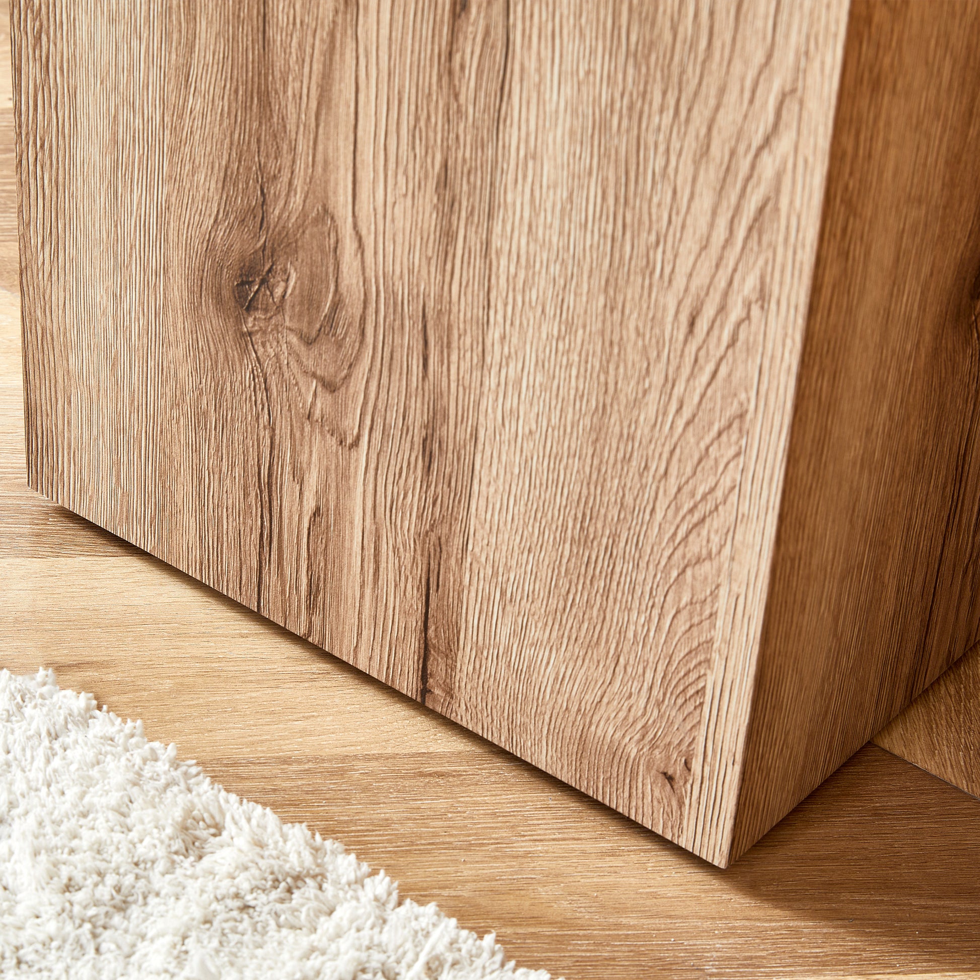 Elevate Your Living Space With This Modern Mdf Coffee Table That Showcases Smooth, Light Wood Color Texture Patterns. It Is Characterized By Stylish Design. Wood Mdf