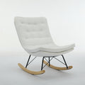 Lazy Rocking Chair,Comfortable Lounge Chair With Wide Backrest And Seat Wood Base, Upholstered Armless Rocker Chair For Living Room, Balcony,Bedroom And Patio Porch. White Cushion Iron White Primary Living Space Sponge Square Casual Rocking Chairs