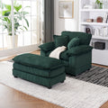 56.3 Inch Corduroy Single Sofa With 2 Toss Pillows And A Ottoman ,Comfy Sofa Deep Seat Couch For Living Room Green Foam 1 Seat