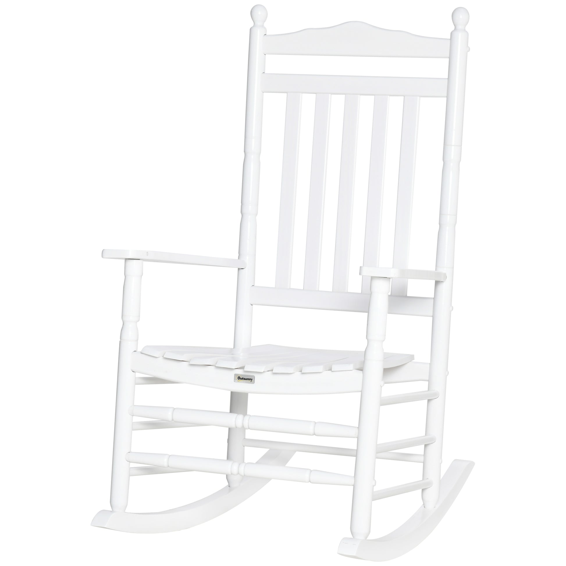 Outsunny Traditional Wooden High Back Rocking Chair For Porch, Indoor Outdoor, White White Wood