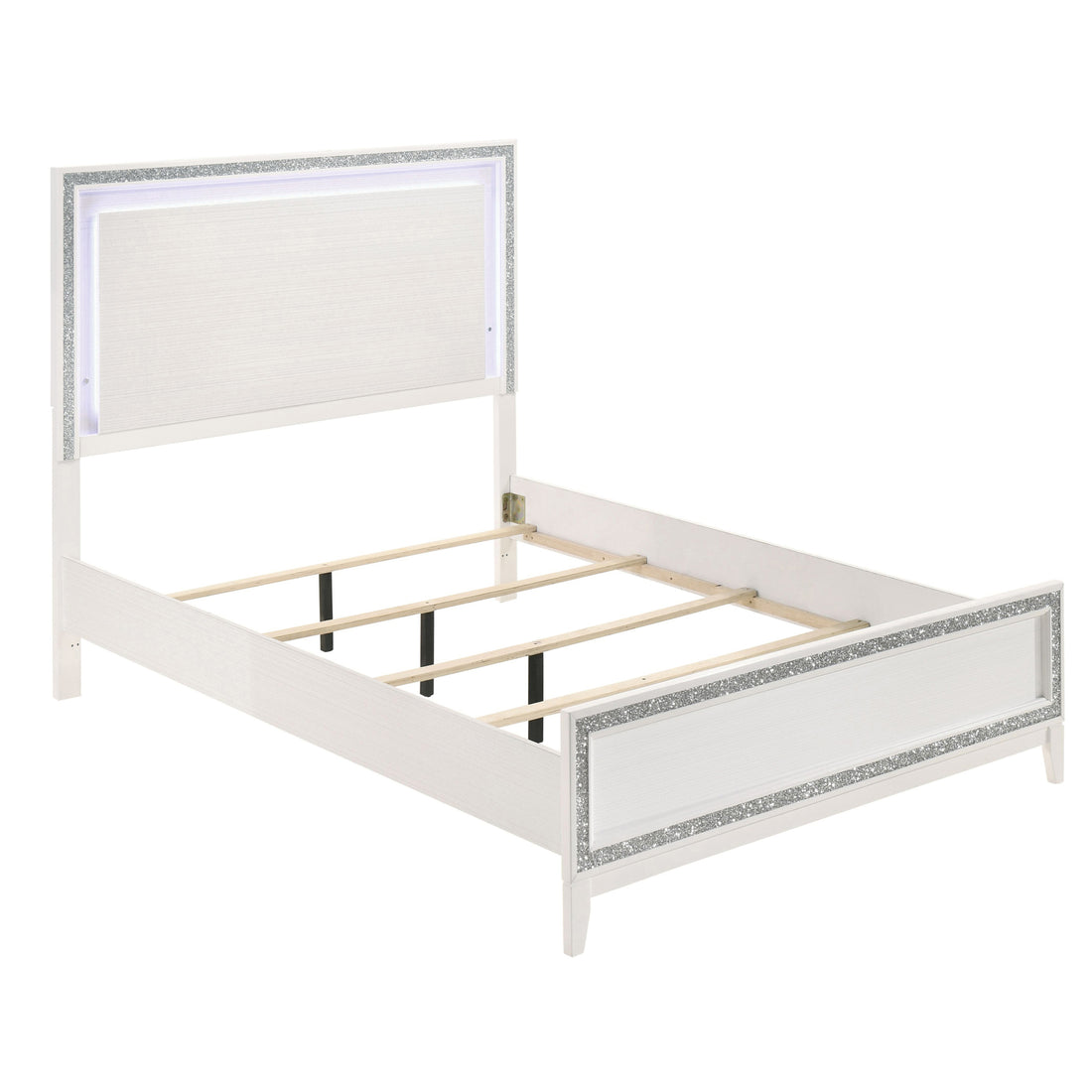 White Queen Bed With Led Lighting Headboard Box Spring Required Queen White Wood White Bedroom Modern Wood