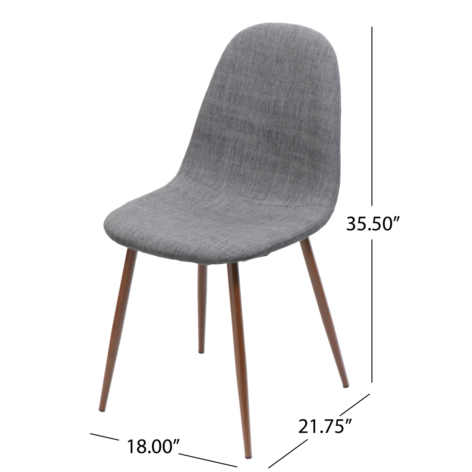 Mid Century Dining Chair Fabric Upholstered Chair With Dark Walnut Wood Finished Metal Legs Set Of 2 , Light Grey Light Grey Polyester Solid Back Set Of 2 Fabric