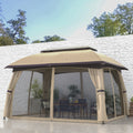 Outsunny 10' X 13' Patio Gazebo, Outdoor Gazebo Canopy Shelter With Netting, Vented Roof, Steel Frame For Garden, Lawn, Backyard, And Deck, Beige Beige Steel