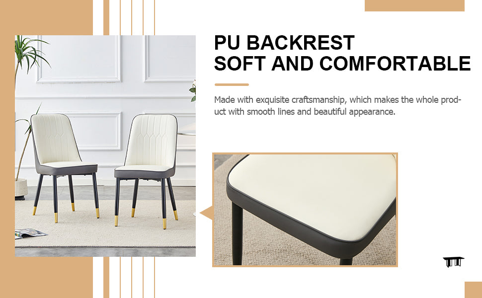 Large Modern Minimalist Rectangular Dining Table With 0.39 "Imitation Marble Black Tabletop And Golden Metal Legs, Paired With Chairs With Pu Cushions And Black Metal Legs. F 1537 C 007 Black Gold Glass Metal