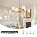 Modern 8 Light Gold Chandelier With White Glass Globe Shades, Mid Century Branching Design, Elegant Ceiling Light Fixture For Dining Room, Living Room, Or Bedroom No Bulbs Golden Glass,Iron