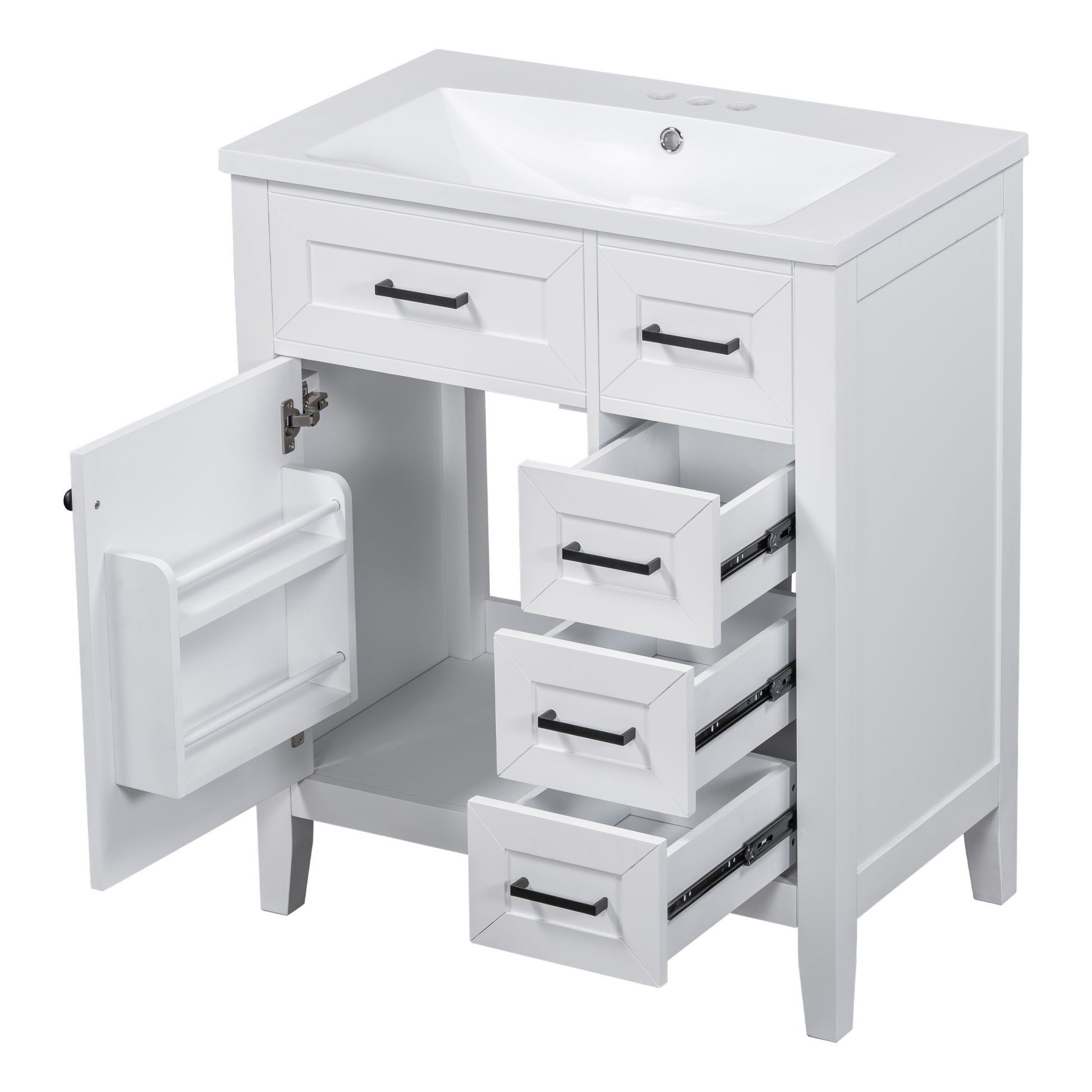 30" Bathroom Vanity With Sink Combo, White Bathroom Cabinet With Drawers, Solid Frame And Mdf Board White Solid Wood Mdf