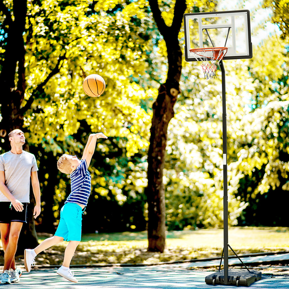 Soozier Portable Basketball Hoop, 8.4 9.8Ft Height Adjustable, Basketball Goal With 34In Backboard And Wheels For Indoor Outdoor Use Black Steel