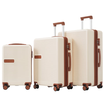 Contrast Color 3 Piece Luggage Set Hardside Spinner Suitcase With Tsa Lock 20" 24' 28" Available Brown Beige Abs