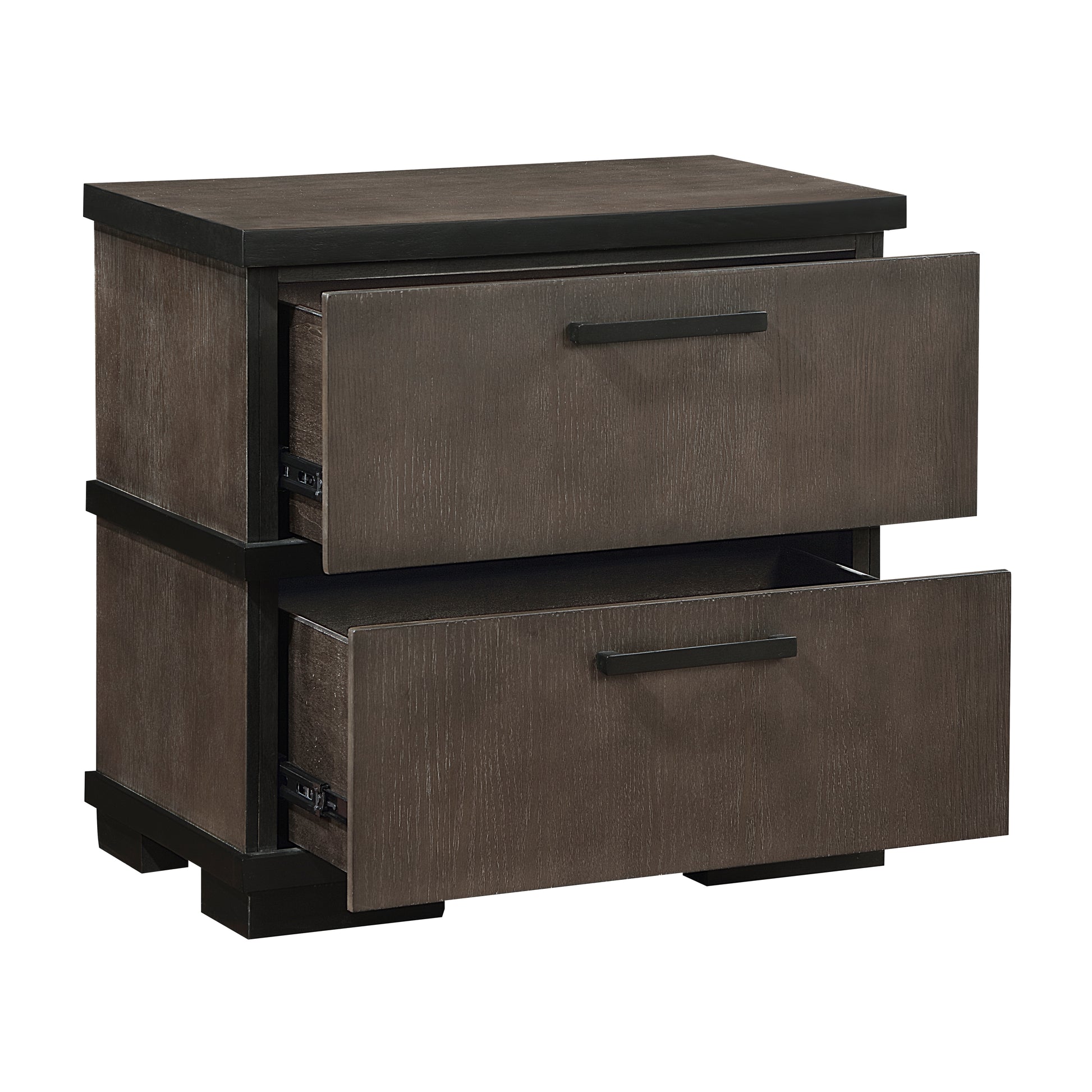 Two Tone Brown Black Finish 2 Drawers Nightstand 1Pc Modern Industrial Design Bedroom Furniture Black,Brown Gray 2 Drawers Wood