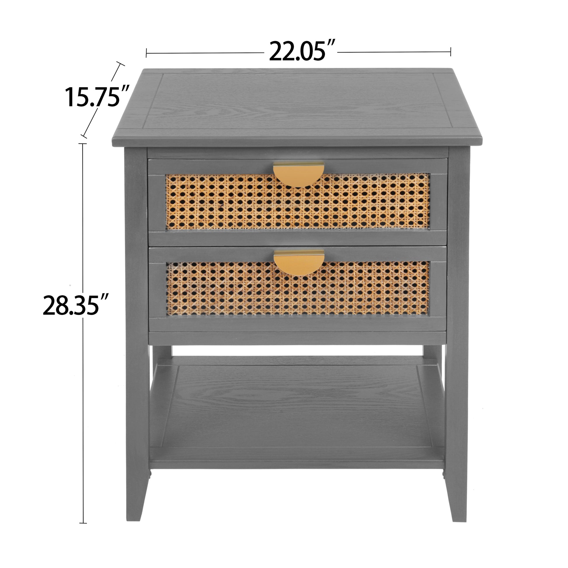 2 Drawer Side Table,Naturel Rattan,End Table,Suitable For Bedroom, Living Room, Study Gray Mdf