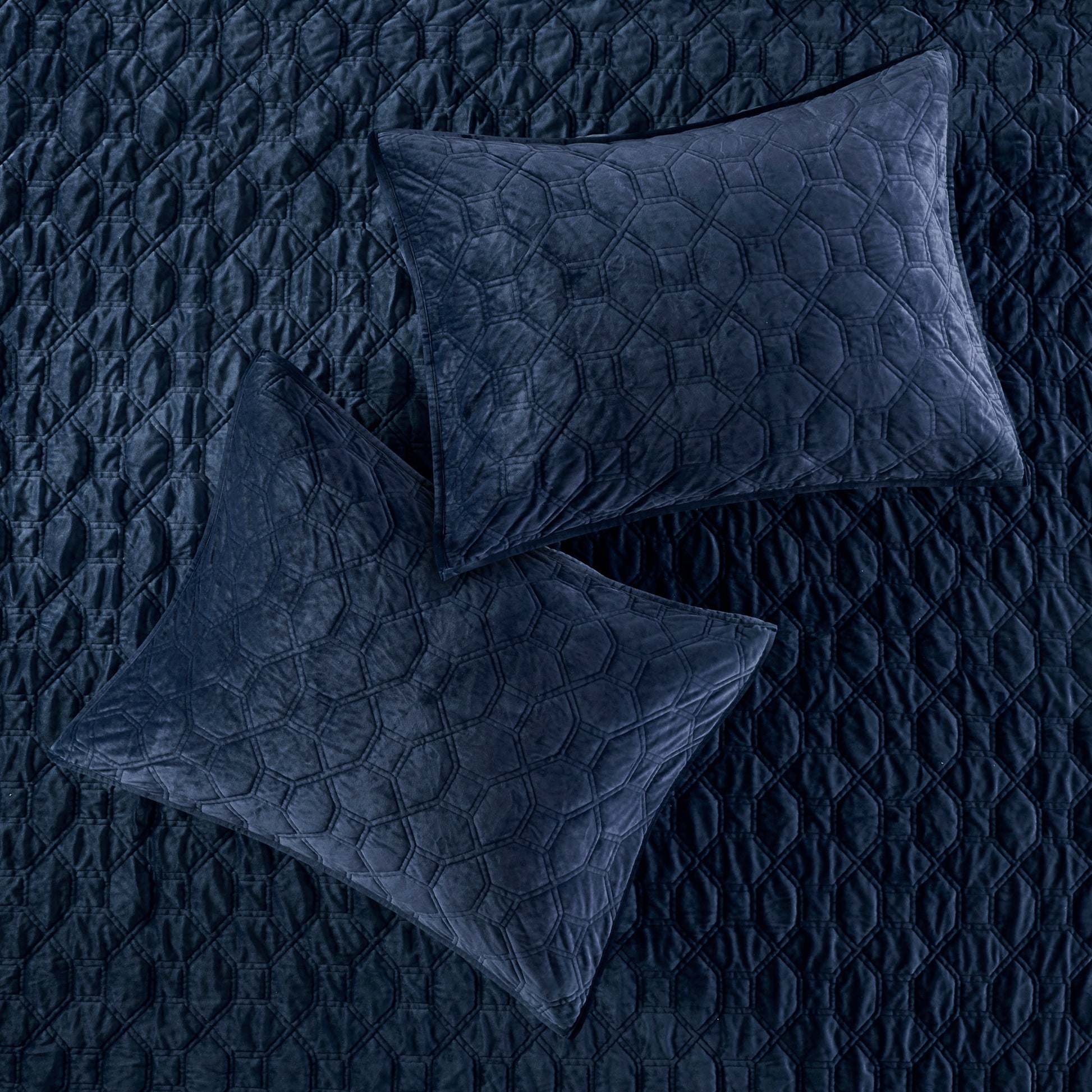 3 Piece Velvet Quilt Set Navy Full Queen Full Navy Cotton