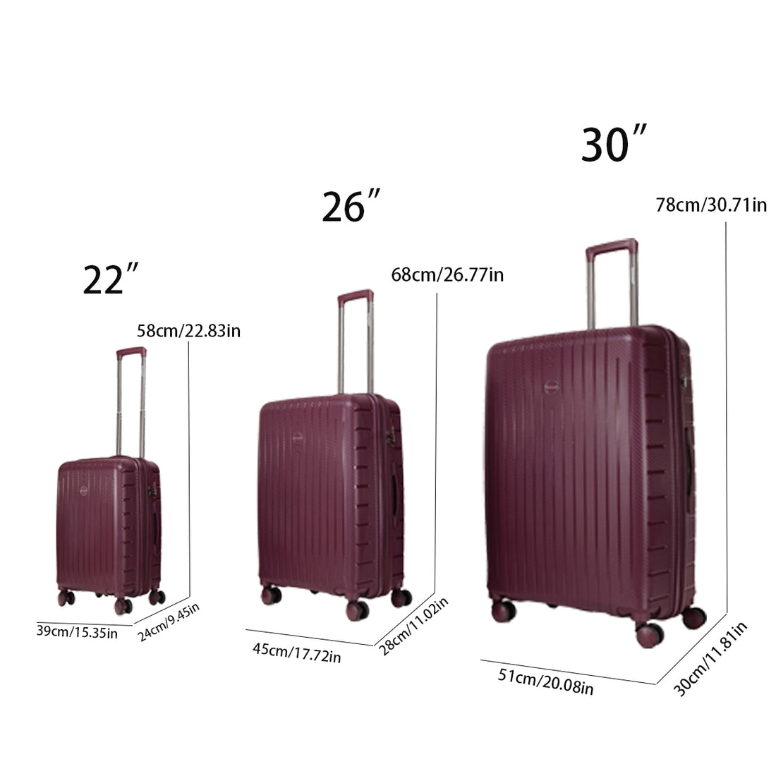 Luggage Set 3 Pieces 22 26 30 Luggage Set Wheel Luggage Pp Durable And Lightweight Rotating Hard Shell Luggage Set 3 Pieces Dark Purple Polyethylene