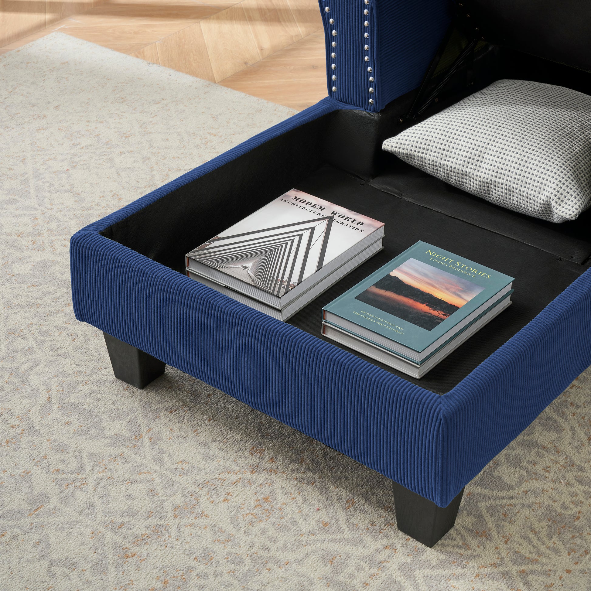 Chaise Lounge Indoor Sleeper Sofa Bed Chair Upholstered Lounge Chair For Bedroom Living Room With Rivets Blue Blue Corduroy