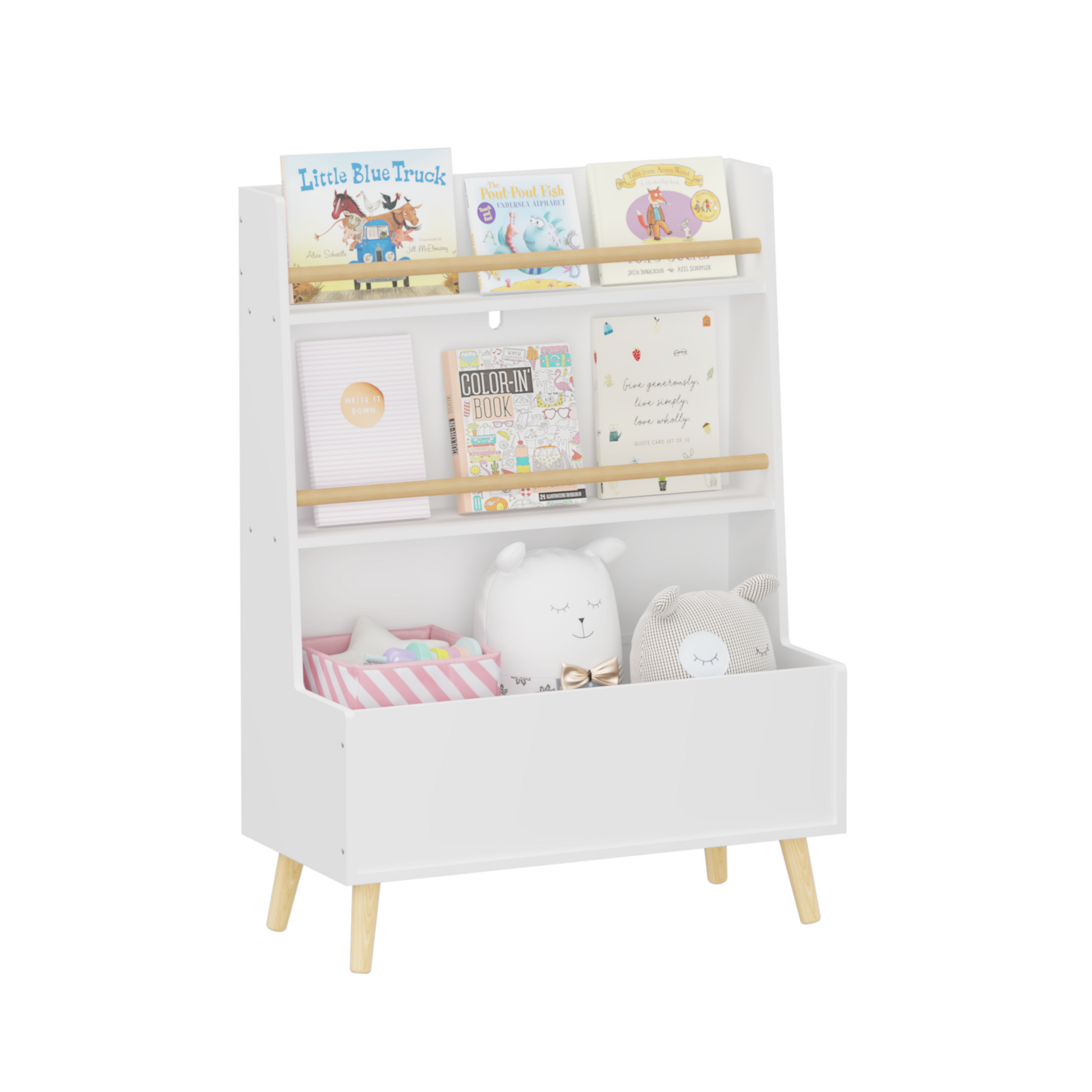 Kids Bookshelf, Book And Magazine Rack, Book Organizer, Toy Storage Cabinet Organizer, White White Mdf