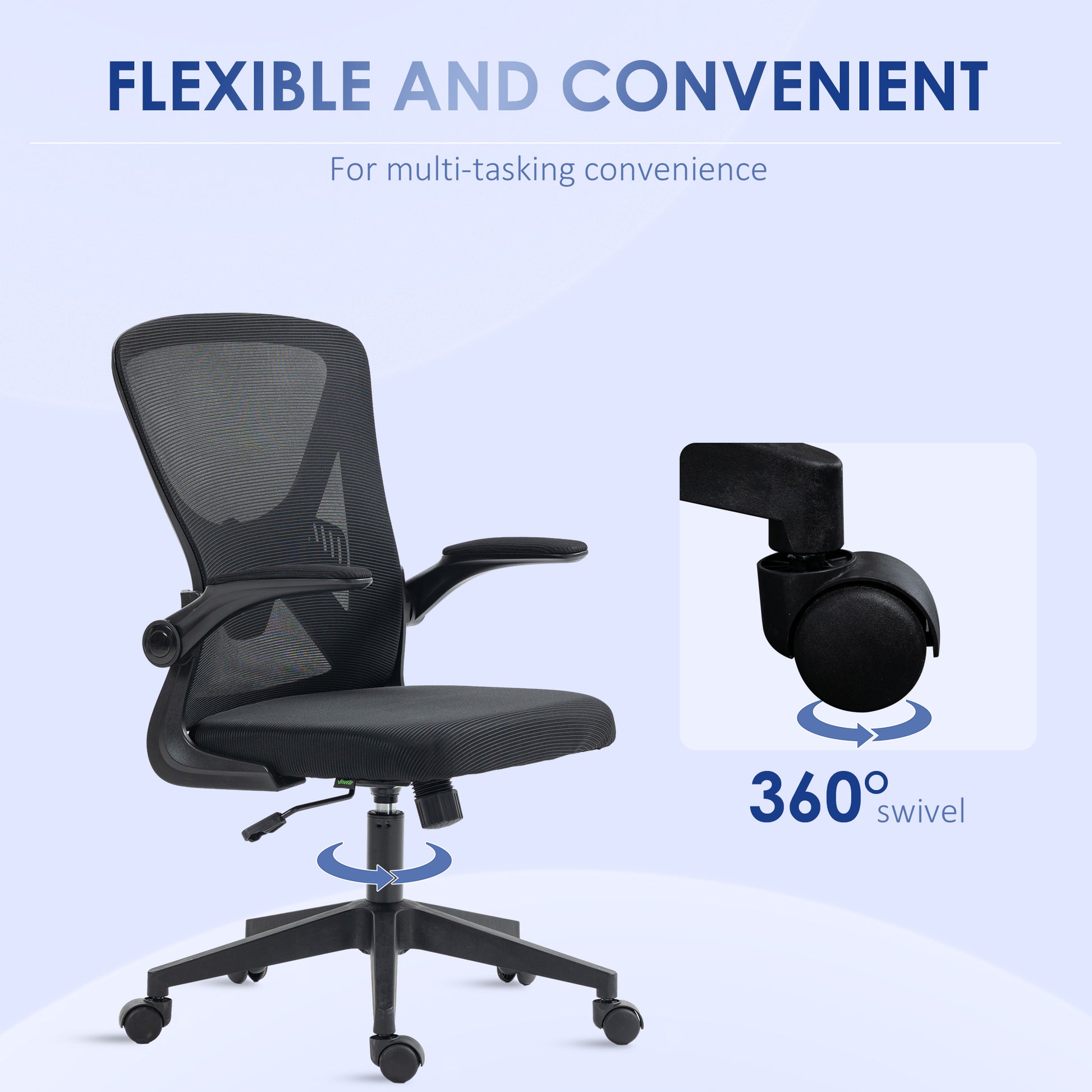 Vinsetto Mid Back Mesh Home Office Chair, Ergonomic Computer Task Chair With Lumbar Back Support, Adjustable Height, And Flip Up Arms, Black Black Steel