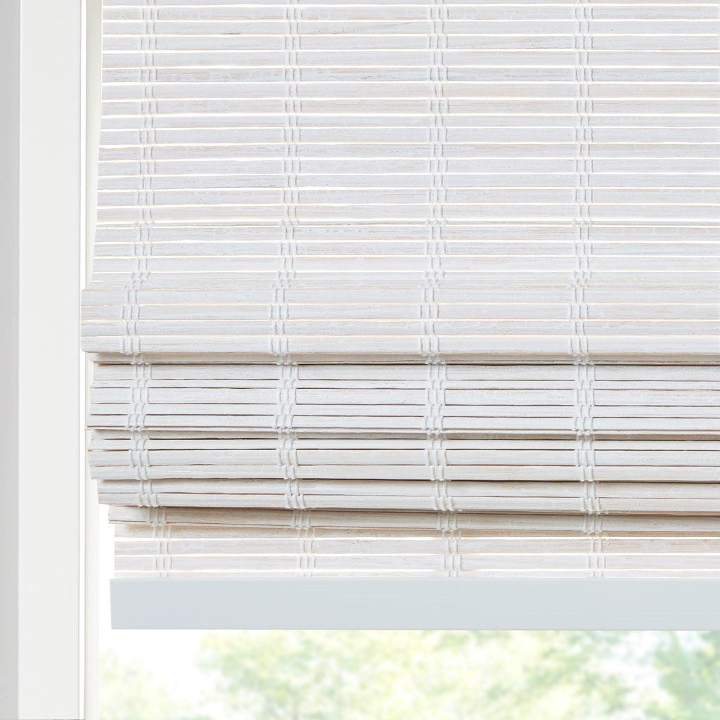 Bamboo Light Filtering Roman Shade 64"L White Bamboo