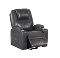 Gunmetal 2 Cup Holder Power Lift Recliner Grey Faux Leather Power Remote Metal Primary Living Space Tight Back Push Button Pillow Top Arms Faux Leather