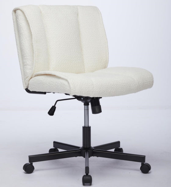 Armless Desk Chairs With Wheels Office Chair Vanity Chair With Technical Cloth Adjustable Swivel Computer Task Chairs For Home Base, Bedroom White White Polyester Blend