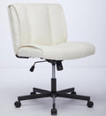 Armless Desk Chairs With Wheels Office Chair Vanity Chair With Technical Cloth Adjustable Swivel Computer Task Chairs For Home Base, Bedroom White White Polyester Blend