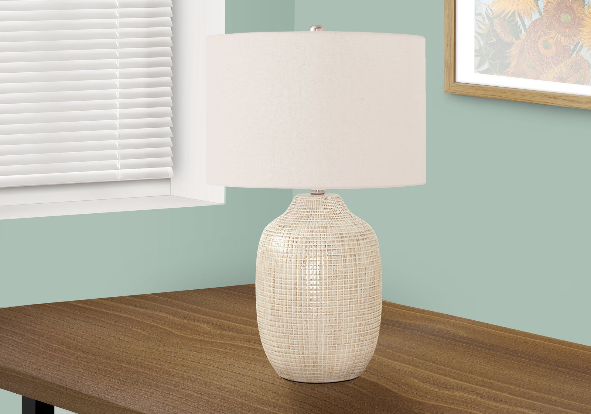 Lighting, 26"H, Table Lamp, Cream Ceramic, Ivory Cream Shade, Contemporary Cream Ceramic