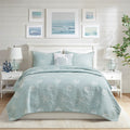 4 Piece Cotton Reversible Embroidered Quilt Set With Throw Pillow Aqua King Cal King King Aqua Cotton