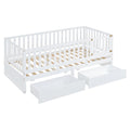 Twin Size Wood Daybed With Fence Guardrails And 2 Drawers, Split Into Independent Floor Bed & Daybed, White Old Sku :Lp000881Aak Twin White Solid Wood Mdf