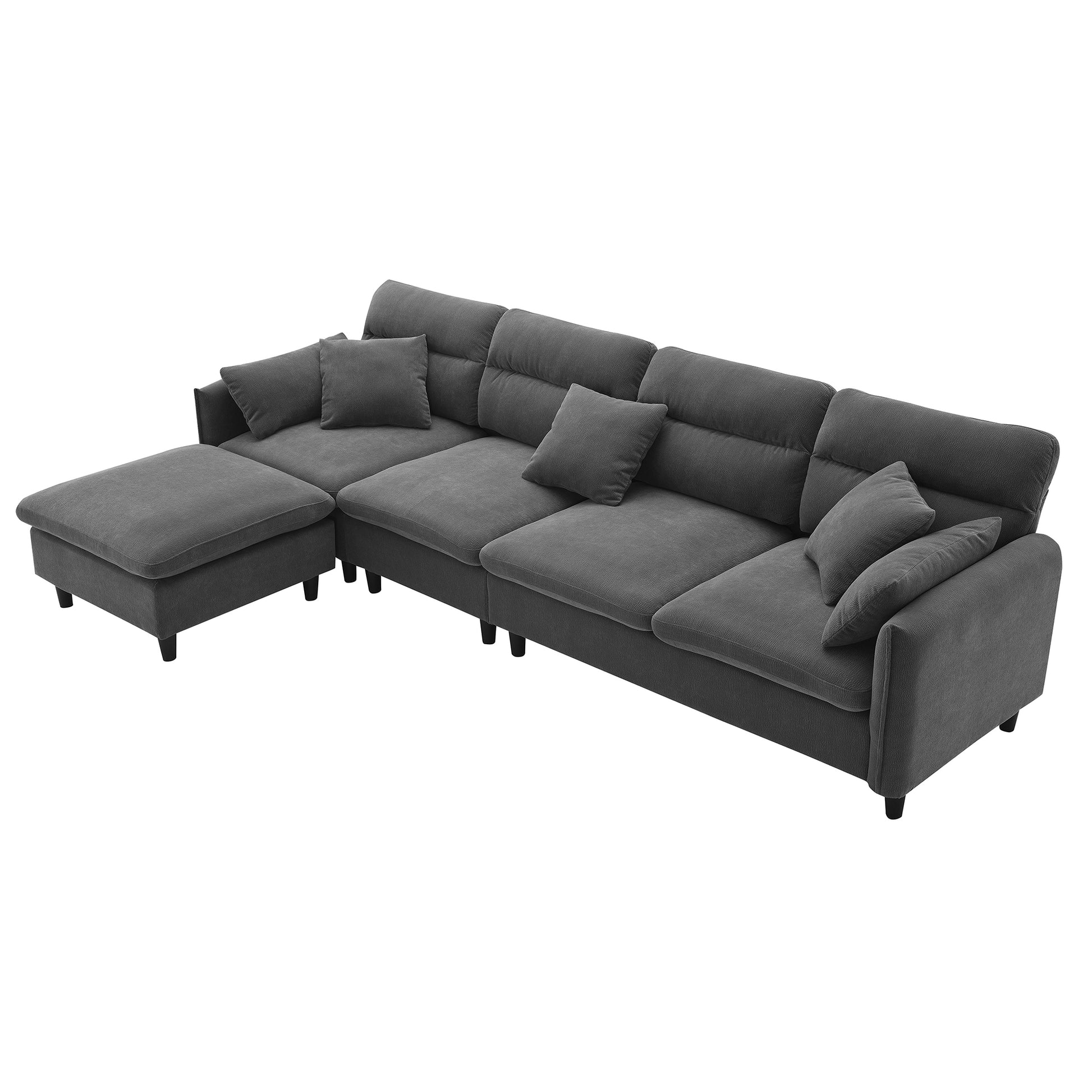 110*62" Modern Convertible Sectional Sofa,L Shaped Reversible Couch Set With Free Pillows,5 Seat Cloud Chenille Indoor Furniture With Ottoman For Living Room,Apartment,3 Colors Gray Chenille 5 Seat