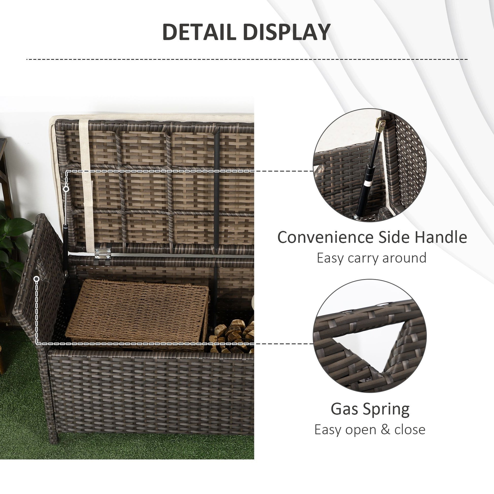 Outsunny 27 Gallon Patio Wicker Storage Bench, Outdoor Pe Rattan Patio Furniture, 2 In 1 Large Capacity Rectangle Garden Storage Box With Handles And Cushion, Red Red Steel